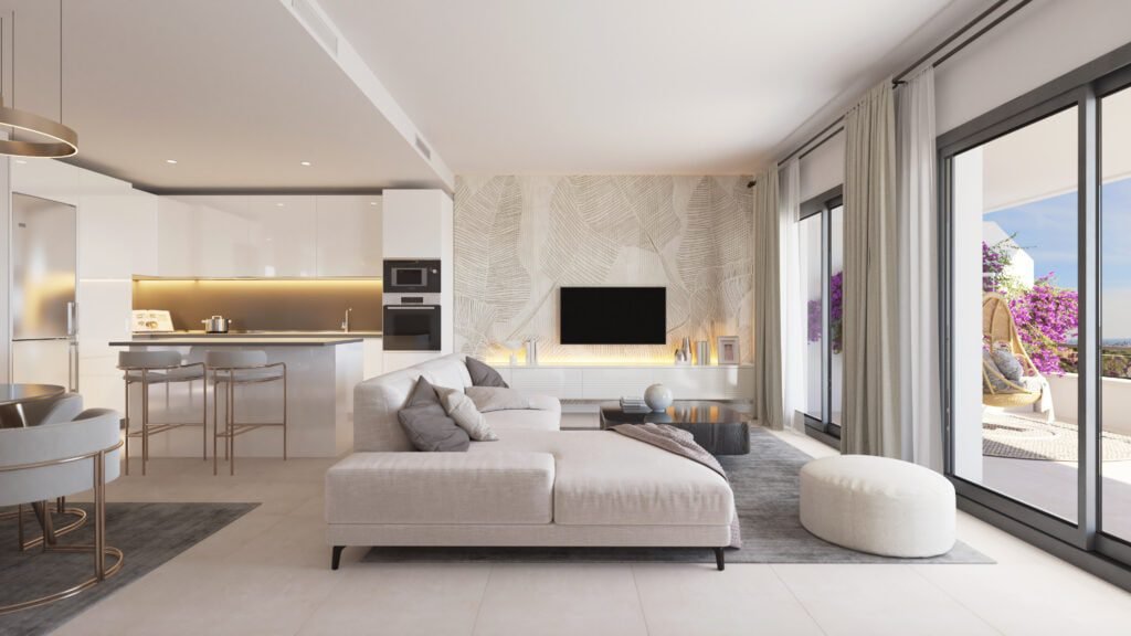 Contemporary living room design in Oceana Gardens Cancelada Estepona