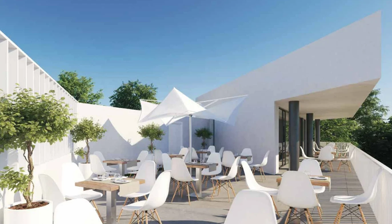 Terrace and social area at Santa Vista Clubhouse in Cancelada